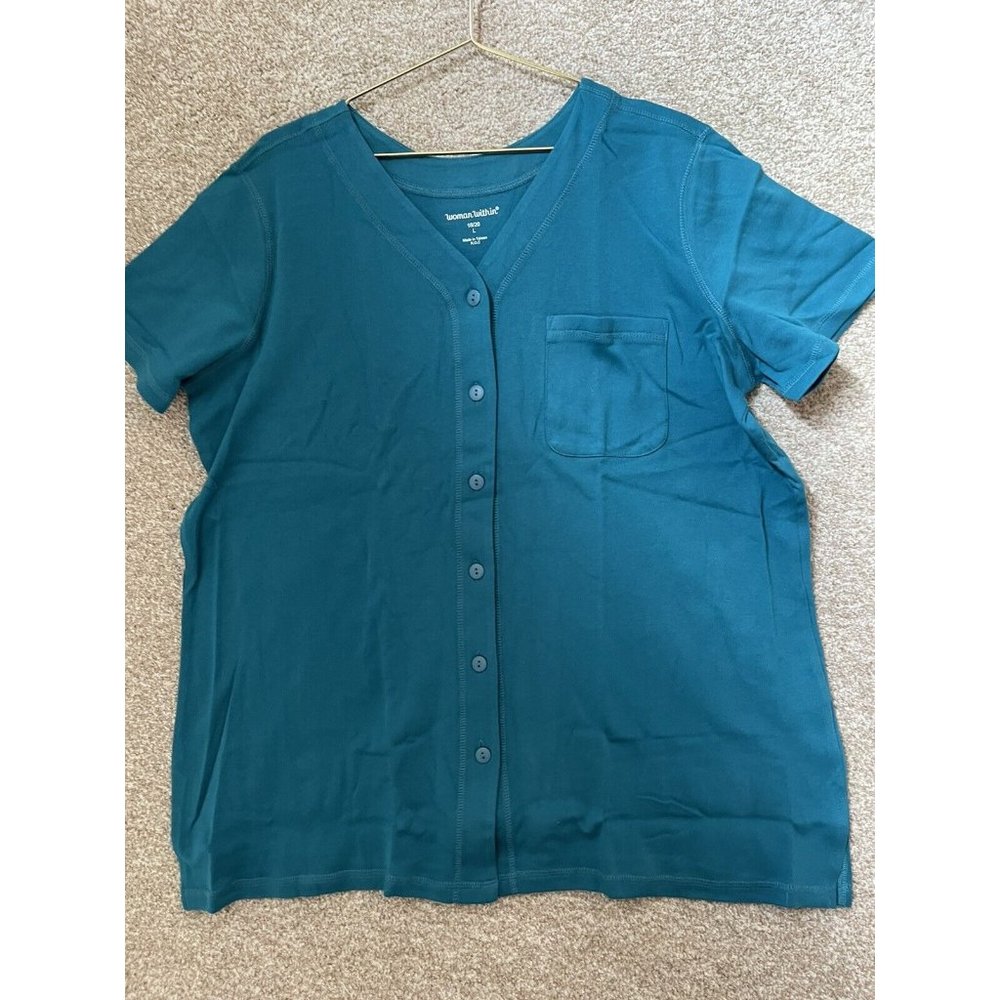 Woman Within Woman’s Button Down Pocketed Blue Night Shirt Sleep Top Large 18/20